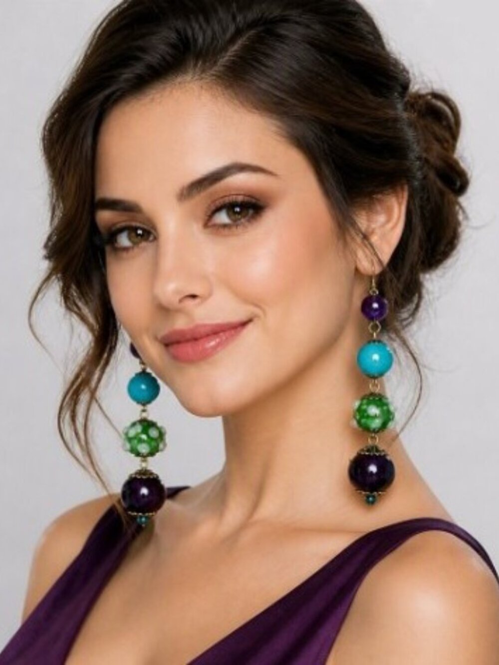 Vintage Artisan Lampwork Glass Dangle Earrings – Multicolor Boho Statement Pair